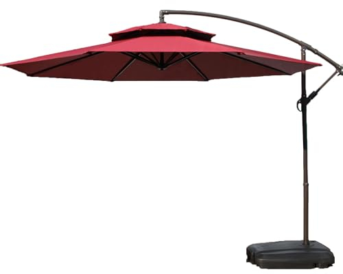 HESHEQ Parasol de jardin Parasol déporté hexagonale 3M avec manivelle Parasol déporté Protection UV en aluminium for le jardin Protection Solaire Hauteur 2m50(Color:Red,Size:300cm)