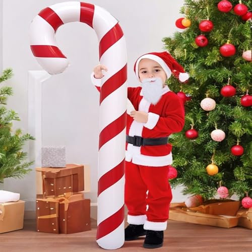 JIAMIAN Babbo Natale bastone da passeggio gonfiabile, bastone da passeggio decorazione caramelle da albero di Natale, oggetti di scena decorazione vigilia di Natale (180 cm)