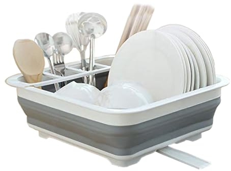 Quqiran Escurridor de platos plegable, escurridor de platos y utensilios de cocina, cesta de vajilla para cocina, escurridor de platos plegable portátil (con brote giratorio)