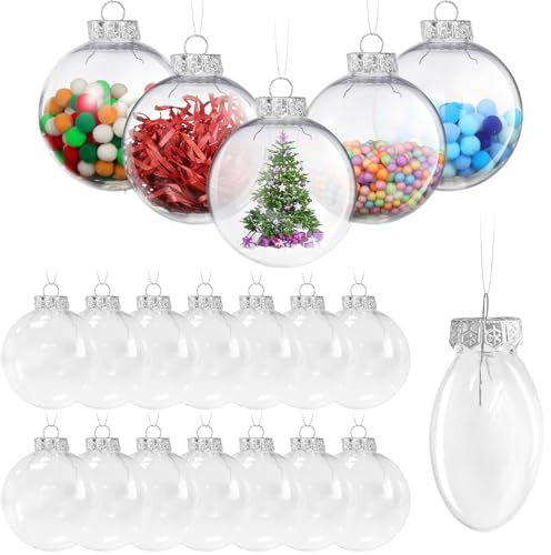 Yeelan 20 Stück Befüllbare Ornament-Kugeln, Transparente hängende Ornamente, Kunststoff Weihnachtskugeln Ornamente, Geburtstag, Hochzeit, Party und Heimdekoration, Ornamente(6cm, Flacher Ball)