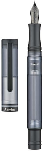 Asvine V200 Titan-Füllfederhalter, Vakuumfüllung, mattschwarz, extra feine Feder, transparentes Demonstrator, Acryl, mit Stiftetui und Schraubenschlüssel