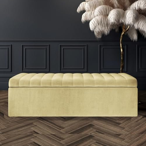 AZ Interiors Royal Furniture Naples Lined Upholstered Ottoman Storage Box, Naples Storage Shoe Bench, End of Bed Bench, Rectangle Coffee Table with Storage (Cream Naples, 4ft6 (137x40x40) CM)