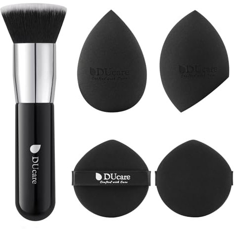 DUcare Makeup Sponges with Foundation Brush Makeup Puff Blending Foundation Sponge for Liquid BB Cream Mineral Powder Buffing Stippling