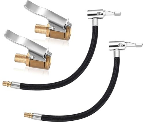 2 Autoventil Adapter + 2 Ventilverlängerung 24,5cm, Reifenfüller Schlauchadapter, Air Chuck Reifenfüllschlauch, 8mm Autoventil Hebelstecker Reifenfüllnippel für Auto Fahrrad Motorrad Kompressor