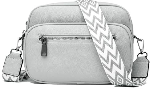 JIZK umhängetasche damen PU Leder Kleine Crossbody Bag Damen Handtasche Tasche Mit Breitem Gurt Damen handbags for women-grau