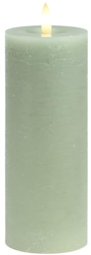 LED Stumpenkerzen 2er Set aus Echtwachs mit Timerfunktion & inkl. Fernbedienung - Kerzen realistisch flackernde Flamme warmweiß Ø 7 x 18 cm - Elektrische Wachskerzen salbei als gemütliche Tischdeko