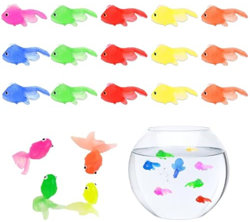 UEIOAVL Aquarium Dekor Thematische Ornamente, 15 Stück schwimmende Plastikfische Goldfische weiches Gummi-Aquarium-Dekor (mehrere Farben)