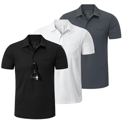 Outdoor Ventures 3 Pack Mens Polo Shirt Short Sleeve UPF50+ Polo Quick Dry Moisture Wicking Breathable T Shirts Running Sports Golf Tennis Top Casual Work Shirt 3P:Black+White+Dark Grey L