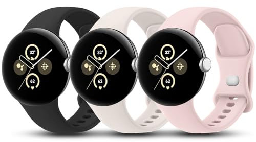 Tobfit 3 cinturini per Google Pixel Watch 2/3 41 mm, in silicone, nero/starlight/rosa, L, unisex, classici