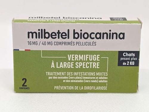 BIOCANINA Milbetel pour Chat de Plus de 2kg, 2 Comprimés Vermifuges
