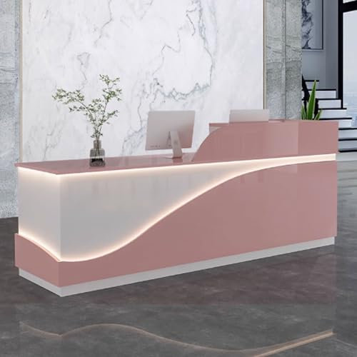 GUQASDV Empfangstheke Rezeption, Empfangstresen für Praxis, Reception Desk Salon, Rezeptionstheke Holzwerkstoff mit Lichtstreifen für Schönheitssalons(Rose+White,120cm)