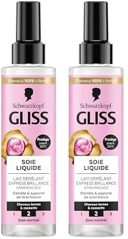 Schwarzkopf - GLISS - Lait Démêlant Express - Soie Liquide - Brillance - Protège jusqu'à 230°C - Démêle & Apporte de la Brillance - Cheveux Ternes & Cassants - Soin Normal - Sans Rinçage - 200ml