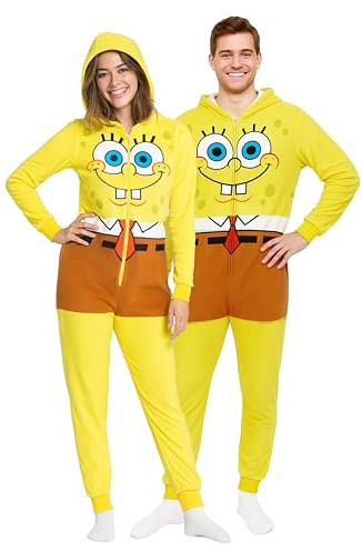 United Labels Spongebob Schwammkopf Kostüm für Erwachsene, S, Gelb, Jumpsuit Unisex, Overall mit Kapuze, Einteiler für Karneval Mottoparty