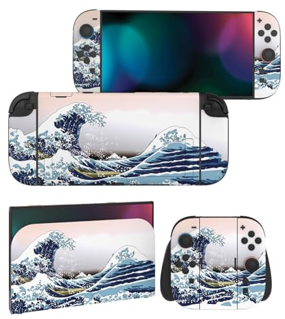 PlayVital for Nintendo Switch 2 Skin Full Set (2-Pack) - Protective Vinyl Decal Stickers for Switch 2 Console, Joycons, Handle Grips & Dock | No Residue, Anti-Scratch - The Great Wave