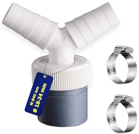 Trsnzul Double Evacuation Machine a Laver, Vidange Machine à Laver, avec Sortie pour Tuyau Ø40 mm et Entrée Ø18-24 mm avec 2 Colliers de Serrage pour Machine à Laver, Lave-Vaisselle, Sèche-Linge