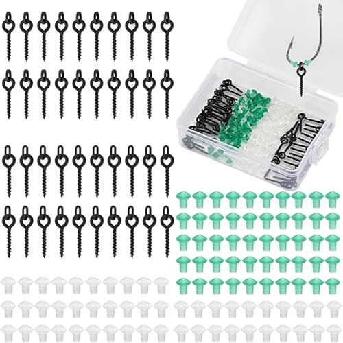 140pcs Carp Fishing Bait Screws Hook Stops Rubber Shank Beads Set Fishing Tackle