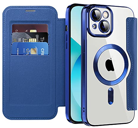 LEMAXELERS Case for iPhone 13 [Compatible with Magsafe] Flip Folio Wallet Case with Card Slot RFID Blocking Magnetic Back Clear Shockproof PU Leather Slim Cover for iPhone 13 Blue JD