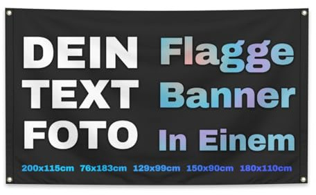 Personalisiertes Banner/Flagge - Fahne selbst gestalten, mit Foto/Text/Logo, Außendekorationsbanner an - Geburtstagsfeier, Abschlussfeier, Festivalveranstaltung (180x110cm)