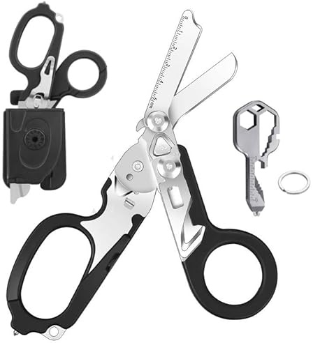 Kevanry 6 in 1 Multi-Function Foldable Trauma Shears with Scissors Pliers & 24 in 1 Multi-Tool Key,Emergency Response Shears with Strap Cutter&Glass Breaker,Rescue Scissors for Outdoor Camping (Black)