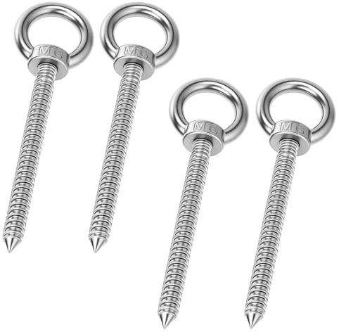 YOUNGSAY 4 Stück Ringschraube M10, M10 x 80mm Ösenschraube Edelstahl 304, Augenschraube für Hängematten, Markisen, Hängesessel, Schaukelstühle, Festkabel