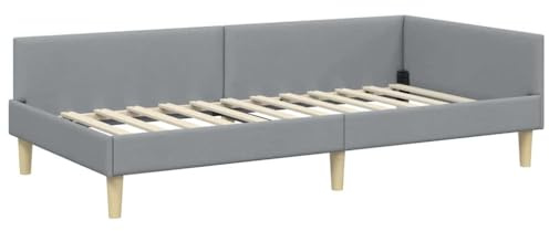 vidaXL Corner Bed Frame Other with Headboard Light grey 100 x 200 cm, Contemporary Corner Bed Frame, Adjustable Headboard, Durable Polyester Material, Space Saving Stylish Bedding Solution