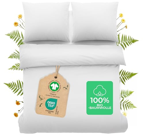 Bettwäsche 200x220 + 2 Kissenbezüge 80x80 - 100% Bio-Baumwolle Percale