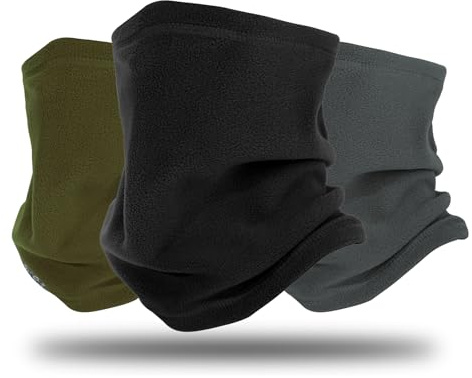 3 Pcs Neck Warmer, Windproof Fleece Snood for Men & Women, Multi-Functional Neck Gaiter Face Covering Mask Scarf for Skiing Running Cycling Cold Weather (Black, Grey, Military Green)