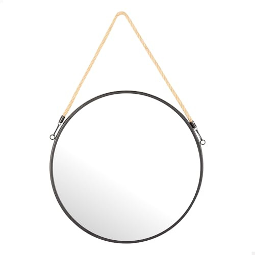AKTIVE Max Home Wandspiegel, rund, D38, dekoratives Seil, Metallrahmen, Glas, schwarzer Metallspiegel, einfache Befestigung (Schrauben Nicht im Lieferumfang enthalten), ideal für Badezimmer