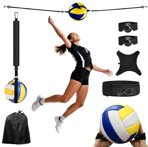 BONJUME Volleyball Training Set, Volleyball Rebounder Zubehör Volleyball-Trainingsgeräte Verstellbares Resistance Band Verstellbarer Solo Practice Kit für Volleyballaufschlag Volleyball-Spike