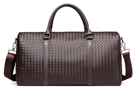 FANDARE Sporttasche Herren Damen Reisetasche mit Nassfach PU Leder Gewebte Weekender Handgepäck Weekender Bag Saunatasche Schwimmtasche Doktortasche Trainingstasche Badetasche Urlaubstasche Braun