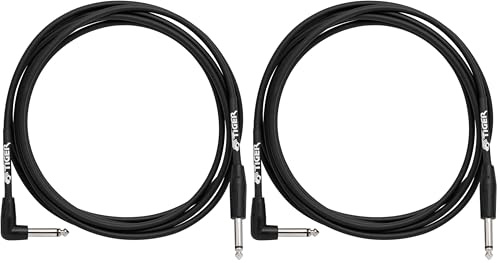 Tiger Guitar Cable - Bass Keyboard E-Drums Instrument Lead - Straight/Angled - 6.35mm 1/4 Jacks - 3m Cable GAC42 (Pack of 2)