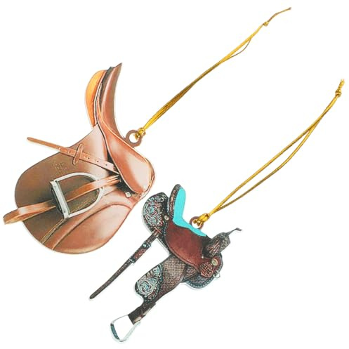 GARVALON 2 Stück Pferdesattel Acryl Anhänger Western Stil Auto Rückspiegel Schmuck Leichtes Cowboy Zubehör für Auto- Rucksack und Weihnachtsbaumdekoration