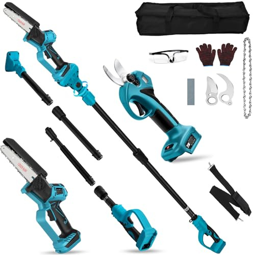 Mini tronçonneuse et Secateur Télescopique compatible avec Makita 18 V | sans batteries 4 en 1 Perche Élagueuse Secateur à Batterie sans fil avec Perche petite scie de verrouillage de sécurité