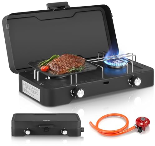 FOHERE 2-Burner Camping Stove, Portable Propane Gas Stove, 6000W Capacity