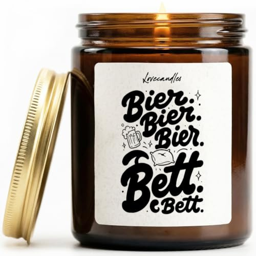 Bier. Bier. Bier. Bett. Bett. Bett. - Duftkerze mit Spruch als Geschenk für Geburtstag, Party, Freunde, Männer, Lustige Vanille Duftkerzen im Glas