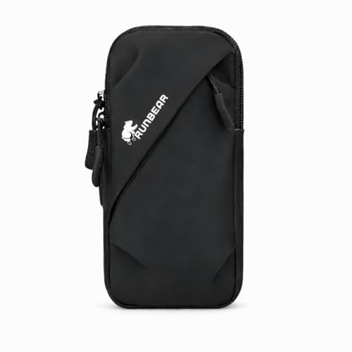 New Launch RunBear - Bracciale sportivo con custodia per cuffie, per lo sport, per telefoni iPhone, colore: nero e bianco