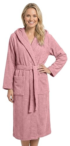 LAYNENBURG Bademantel Damen Frottee aus 100% Baumwolle – OEKO TEX Standard – weicher Morgenmantel langmit Kapuze, Bindegürtel und aufgesetzten Taschen – ideal für Sauna & Zuhause (S-XXXL)