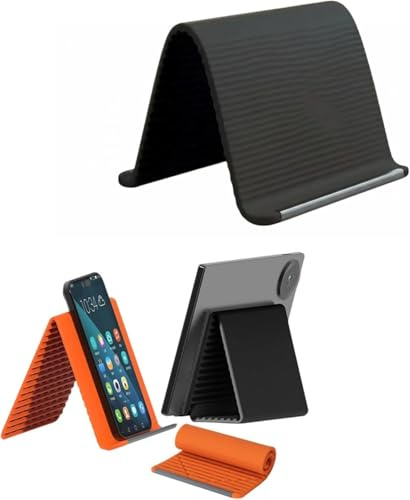 Flexible Foldable Silicone Phone Holder, Bendable Rollable Foldable Phone Stand, Universal Adjustable Anti-Slip Mobile Phone Stand, Universal Desktop Mount for Phone Tablet Laptop Office Travel Black