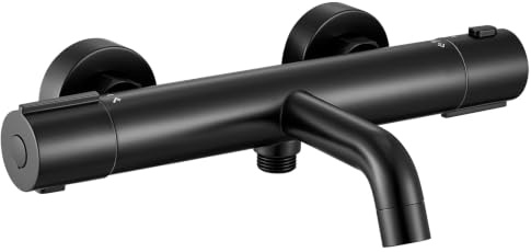 Auralum Mitigeur Baignoire Thermostatique pour Baignoire et Douche - Robinet en Inox 304-Température Sécurisée 38°C - 2 Fonctions Baignoire et Douche - Encastrable au Mur - Raccordement G1/2''- Noir