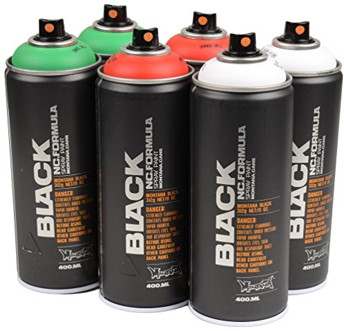 Montana Lot de 6 bombes aérosols de 400 ml Noir/vert/rouge/blanc