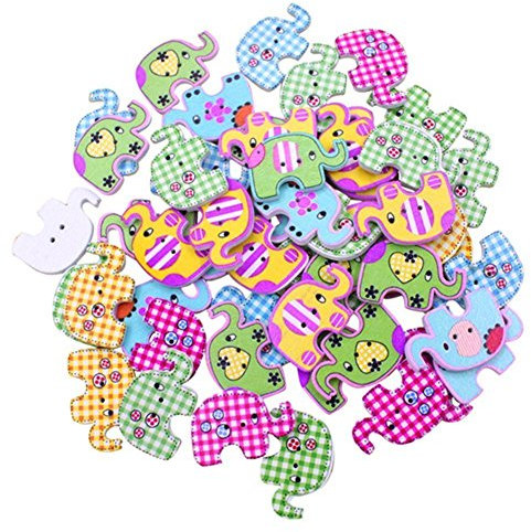 NAMVO 100pcs mehrfarbige Karikatur Tier 2 Löcher Holz Nähen Buttons-Elefanten