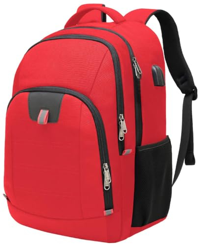 Della Gao Laptop-Rucksack, großer Computer-Rucksack mit USB-Ladeanschluss und Kopfhörerloch, Business-Rucksack für Herren und Damen, Tasche passend für 43,2 cm (17 Zoll) Laptops, rot