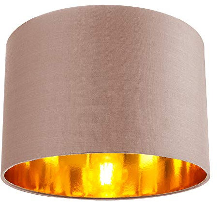 Contemporary and Chic Taupe Cotton 12 Table or Pendant Circular Drum Lamp Shade with Shiny Copper Inner - 60watt Maximum by Happy Homewares