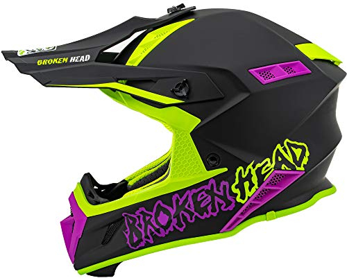 Broken Head The Hunter - Ultra Leichter Motocross-Helm & Enduro-Helm für Profis - Light Grün Pink - Größe XXL (63-64cm)