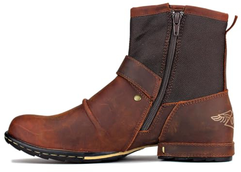 COWSDELLA Stivali da uomo da Motorcycle da Cowboy moda Pelle Chukka Boots Stivaletti Classico Retrò Rosso-marrone,5008-1-A, US10.5(EU44)