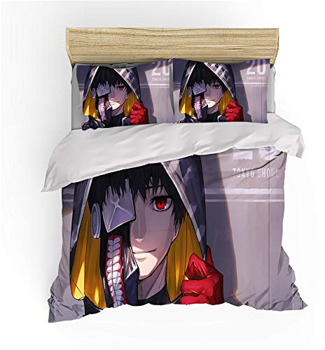NICHIYO Tokyo Ghoul Bettwäsche-Set – Bettbezug und Kissenbezug, Mikrofaser, 3D-Digitaldruck, dreiteilige Bettwäsche (Bettbezug + Kissenbezüge) (8, Super King 220 x 260 cm)