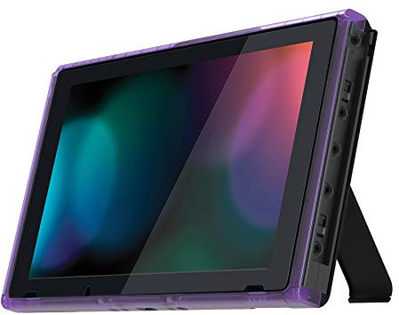 eXtremeRate Clear Atomic Purple DIY Housing Shell for Nintendo Switch Console, Replacement Faceplate Front Frame for Nintendo Switch Console w/Volume Up Down Power Buttons - Console NOT Included