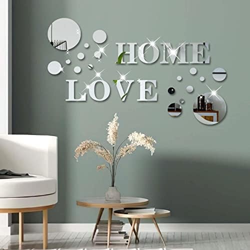 26 pegatinas acrílicas de pared de espejo 3D para el hogar, letras de amor y forma redonda, calcomanías de pared con efecto espejo, fondo de TV, decoración moderna del hogar