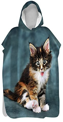 Chickw1 Badeponcho mit Kapuze, Drucken Surf Poncho Umziehhilfe Strand Handtuch Mikrofaser Schnelltrocknend Strandtuch für Erwachsene Herren Damen und Kinder (Katze,80x145cm)