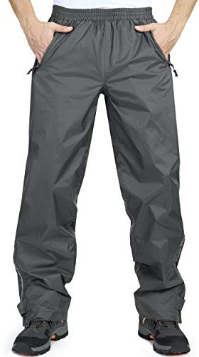33,000ft Men's Waterproof Trousers Lightweight Breathable Rain Overtrousers with Zip Pockets, Outdoor Windproof Rain Over Pants for Golf Hiking Fishing Cycling Gray XL/32 Inseam